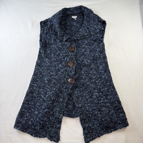 Chico's Sweaters - Chico's Womens Size 1 Knit Sweater Vest Blue Mohair Acrylic Long Button Front